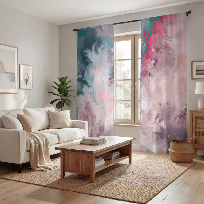 Pink and Blue Marble Abstract Pattern Window Curtain