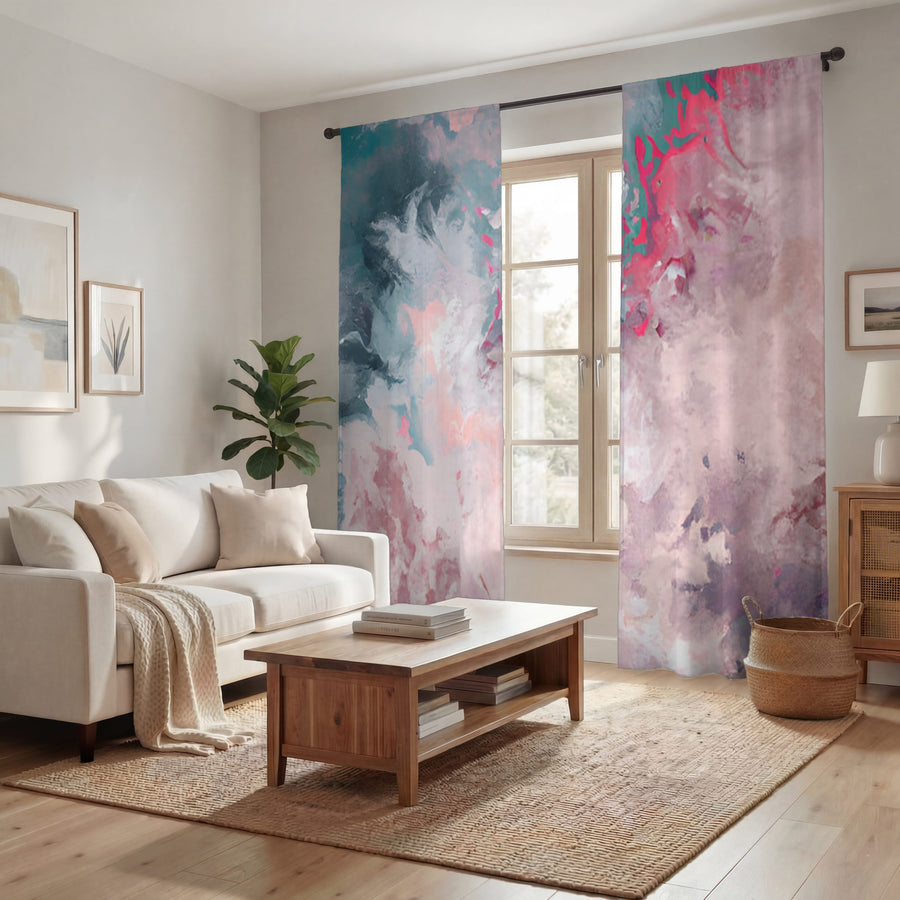 Pink and Blue Marble Abstract Pattern Window Curtain