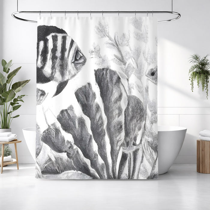 Gray Coral Reef Illustration Pattern Shower Curtain