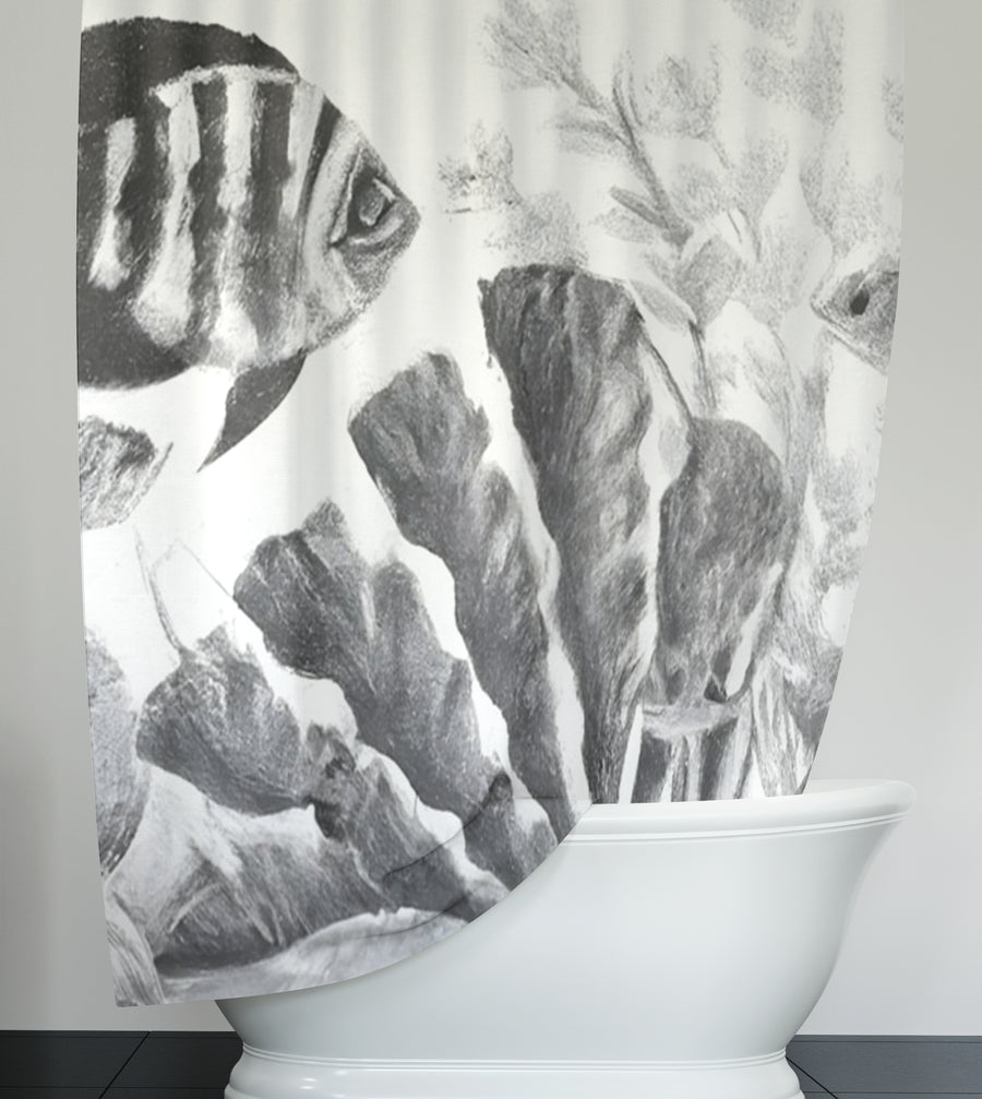 Gray Coral Reef Illustration Pattern Shower Curtain