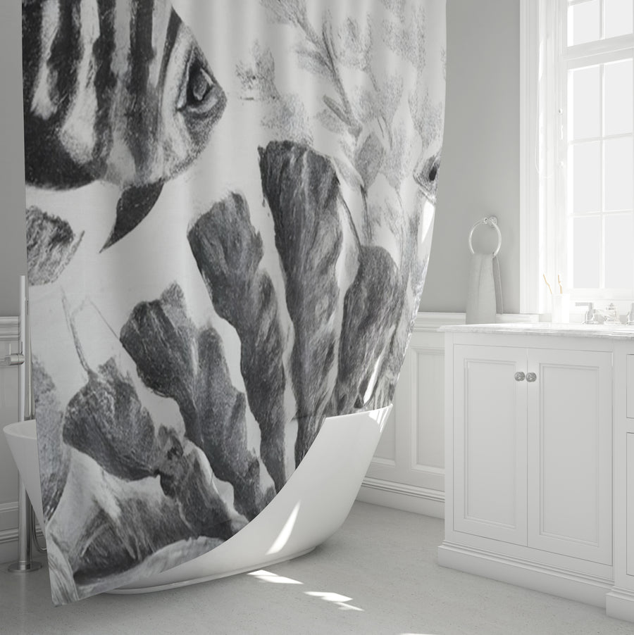 Gray Coral Reef Illustration Pattern Shower Curtain