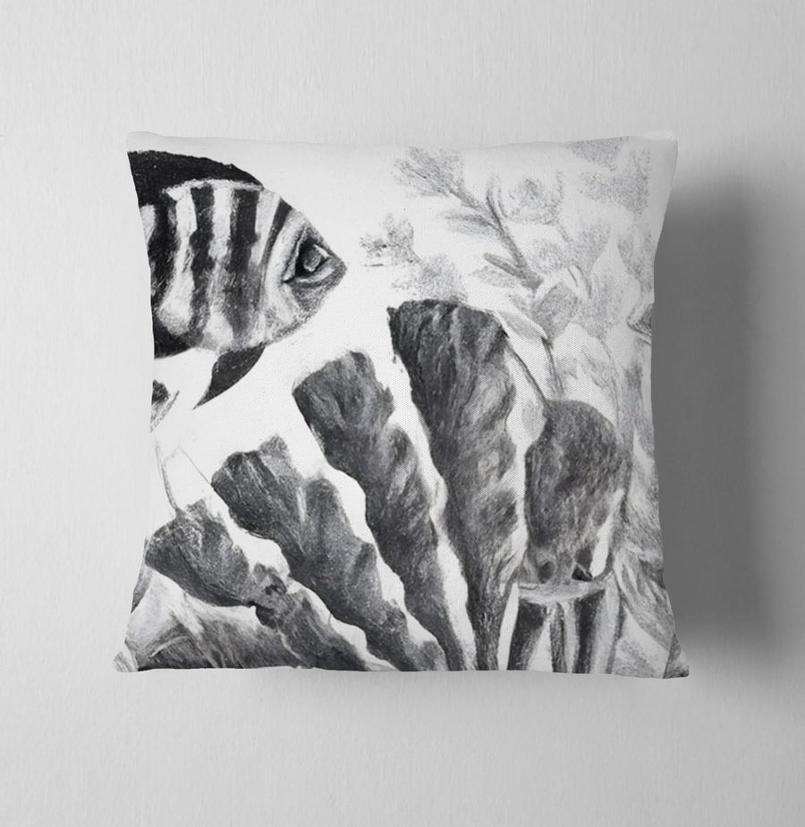 Gray Coral Reef Illustration Pattern Throw Pillow Cover