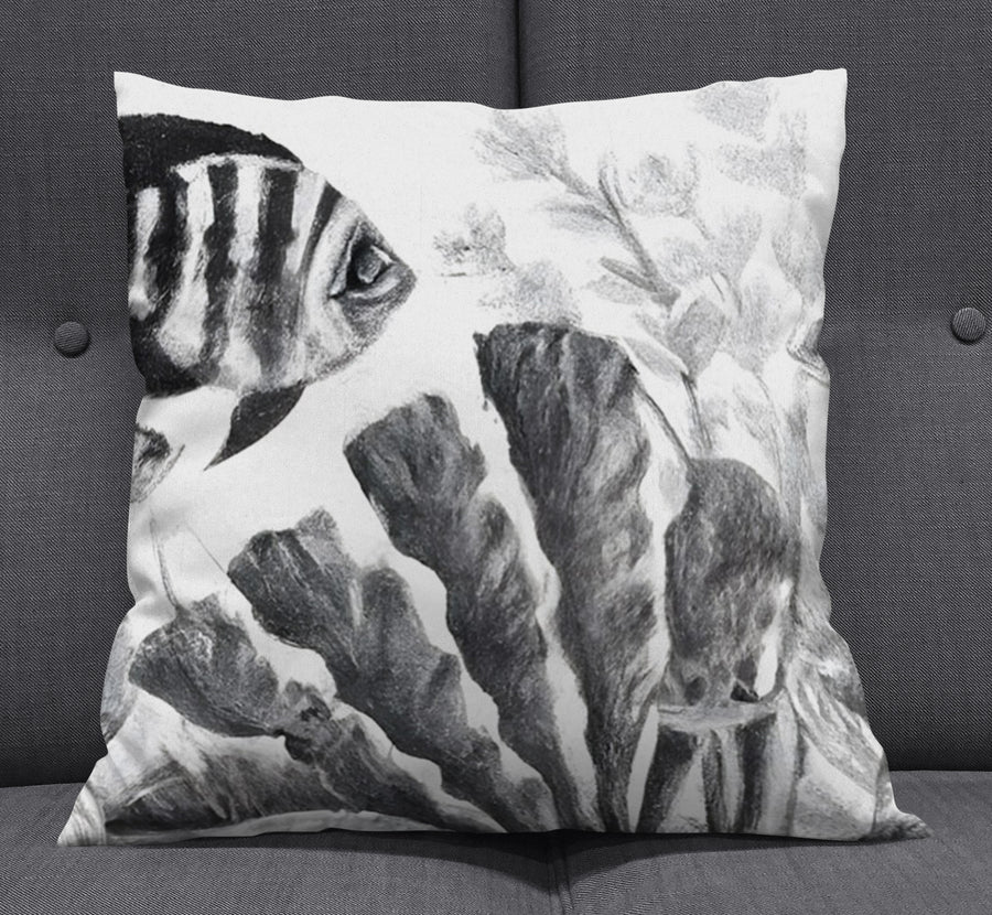 Gray Coral Reef Illustration Pattern Throw Pillow Cover