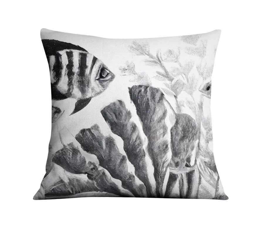 Gray Coral Reef Illustration Pattern Throw Pillow Cover