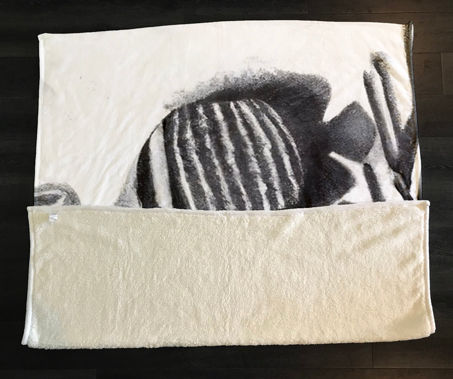 Gray Fish Coral Reef Pattern Fleece Sherpa Blanket
