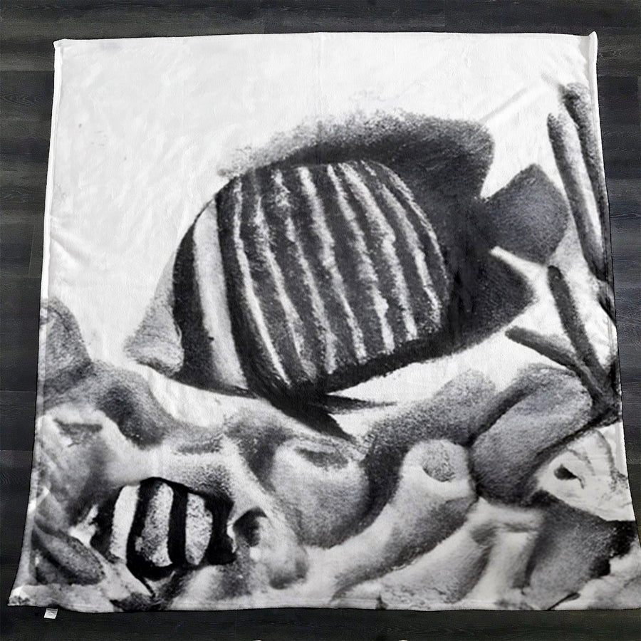 Gray Fish Coral Reef Pattern Fleece Sherpa Blanket