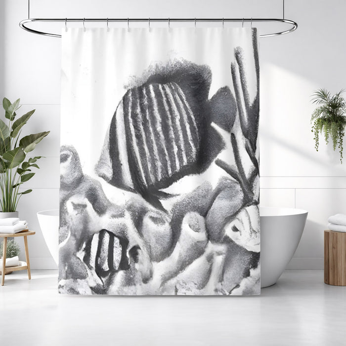 Gray Fish Coral Reef Pattern Shower Curtain
