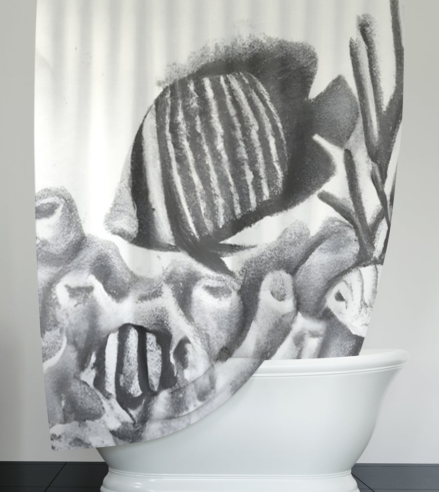 Gray Fish Coral Reef Pattern Shower Curtain