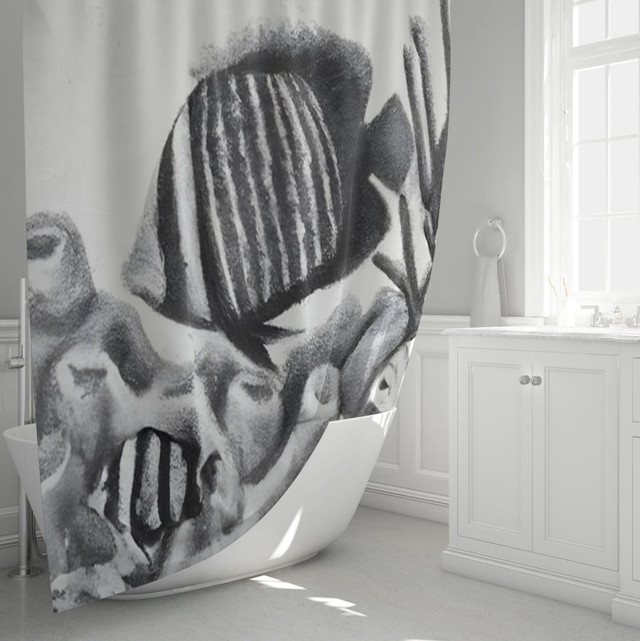 Gray Fish Coral Reef Pattern Shower Curtain