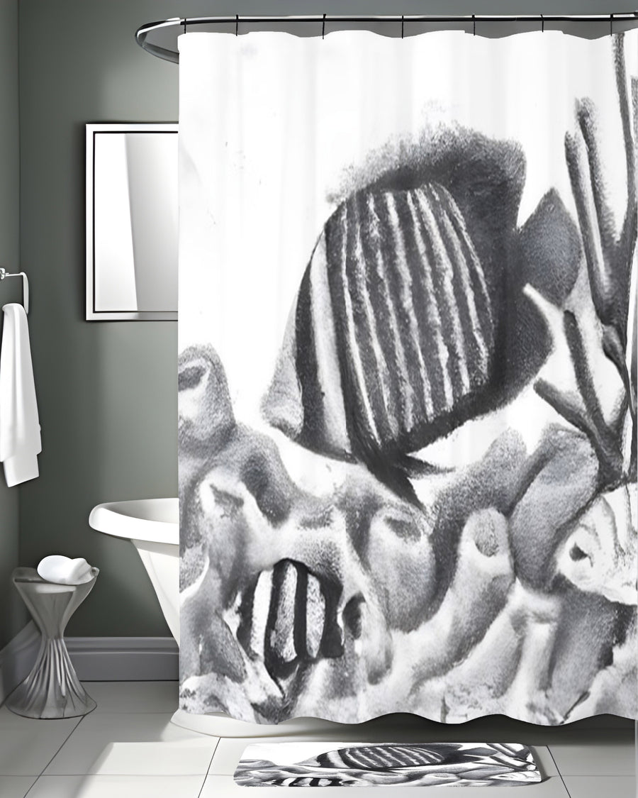 Gray Fish Coral Reef Pattern Shower Curtain
