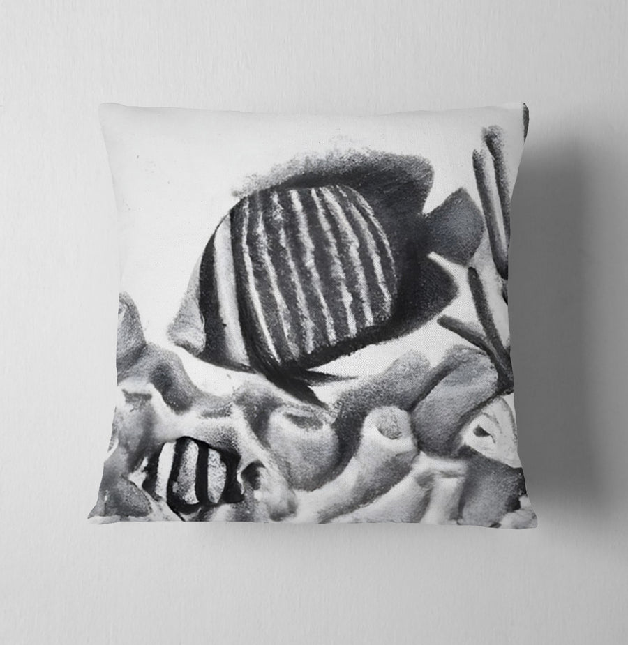 Gray Fish Coral Reef Pattern Throw Pillow Cover