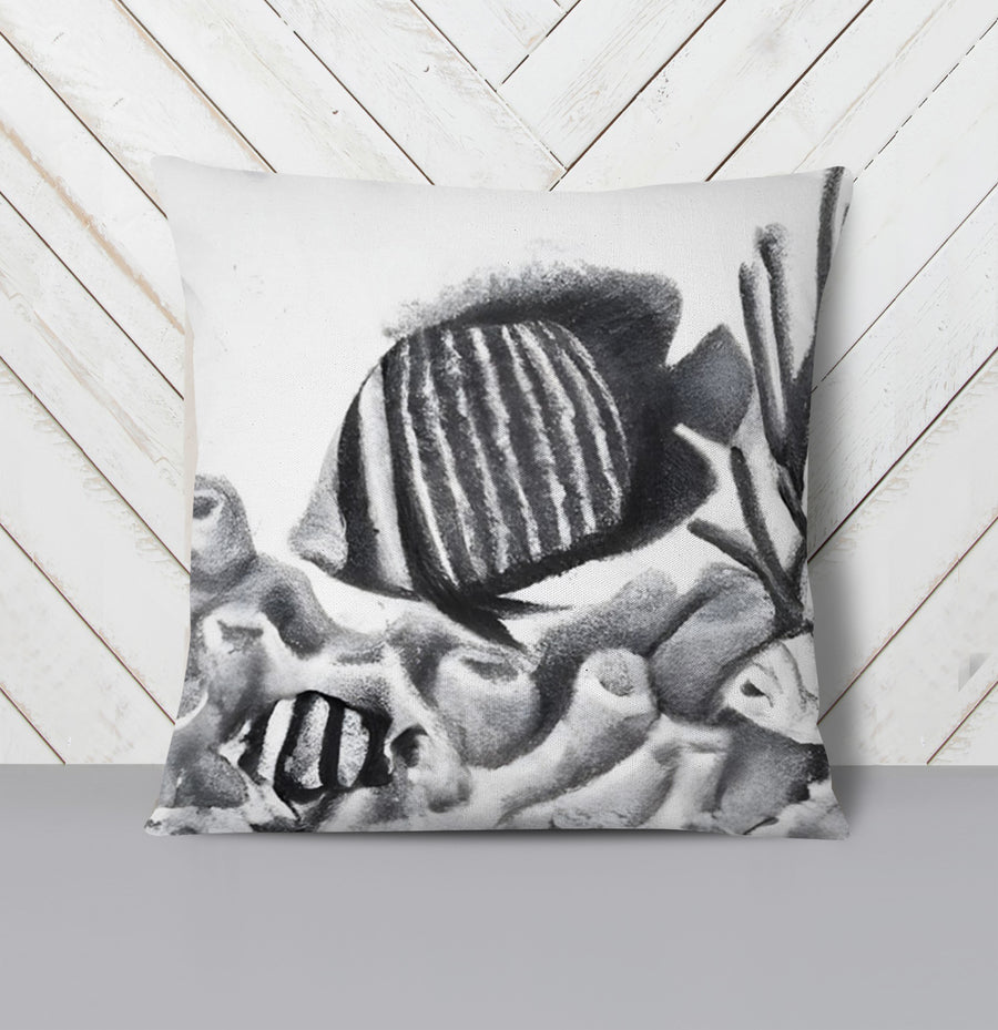 Gray Fish Coral Reef Pattern Throw Pillow Cover