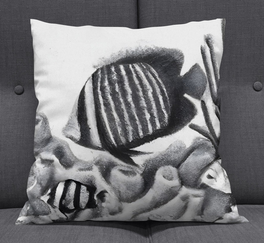 Gray Fish Coral Reef Pattern Throw Pillow Cover
