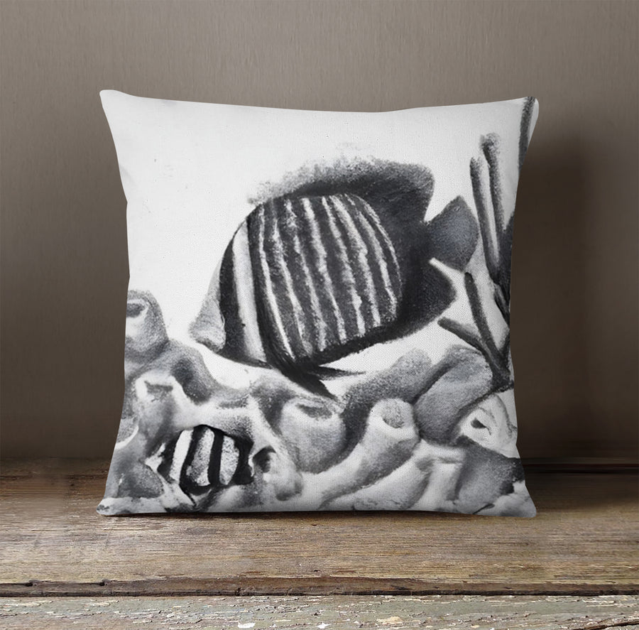 Gray Fish Coral Reef Pattern Throw Pillow Cover