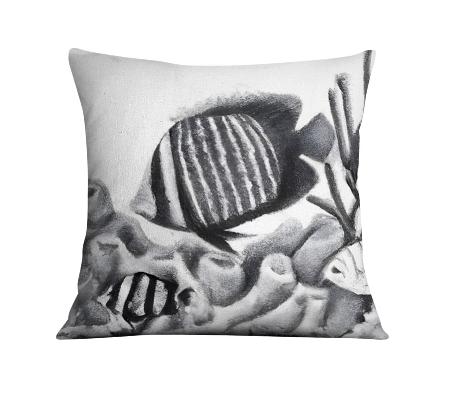 Gray Fish Coral Reef Pattern Throw Pillow Cover