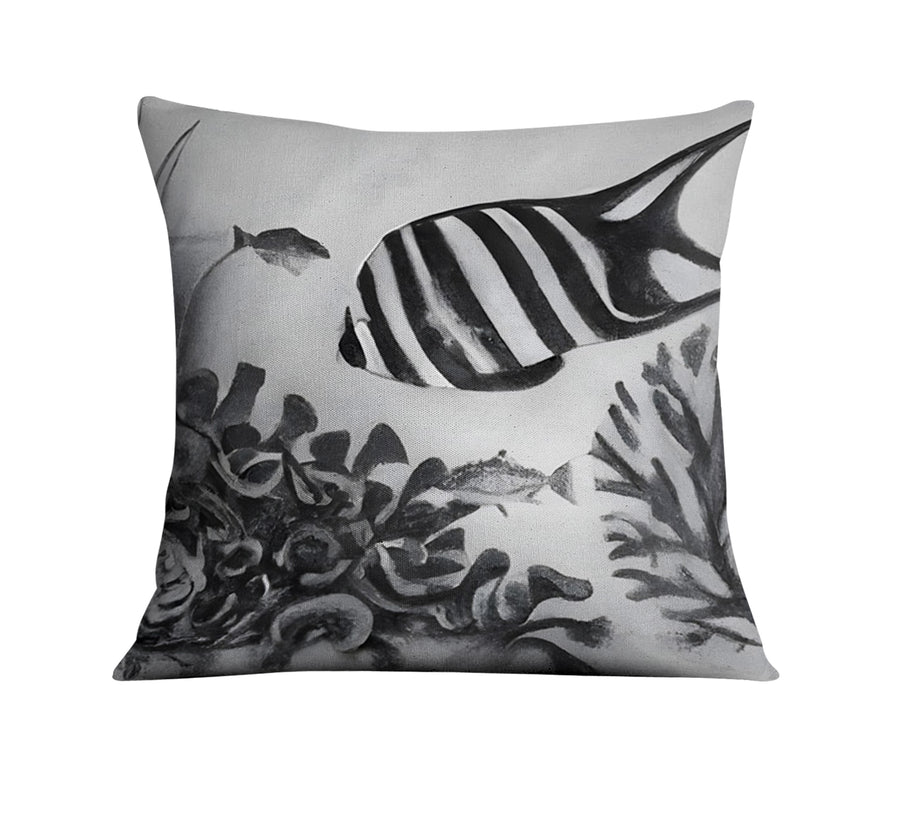 Black and White Fish Reef Pattern Throw Pillow Cover