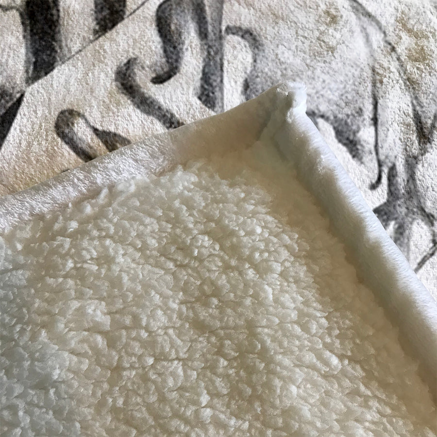 Gray Fish Reef Illustration Pattern Fleece Sherpa Blanket