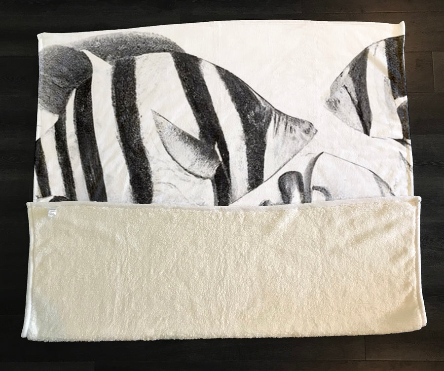 Gray Fish Reef Illustration Pattern Fleece Sherpa Blanket