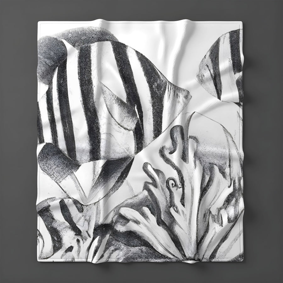 Gray Fish Reef Illustration Pattern Fleece Sherpa Blanket