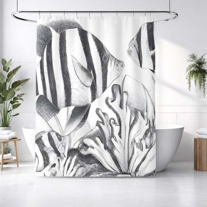 Gray Fish Reef Illustration Pattern Shower Curtain
