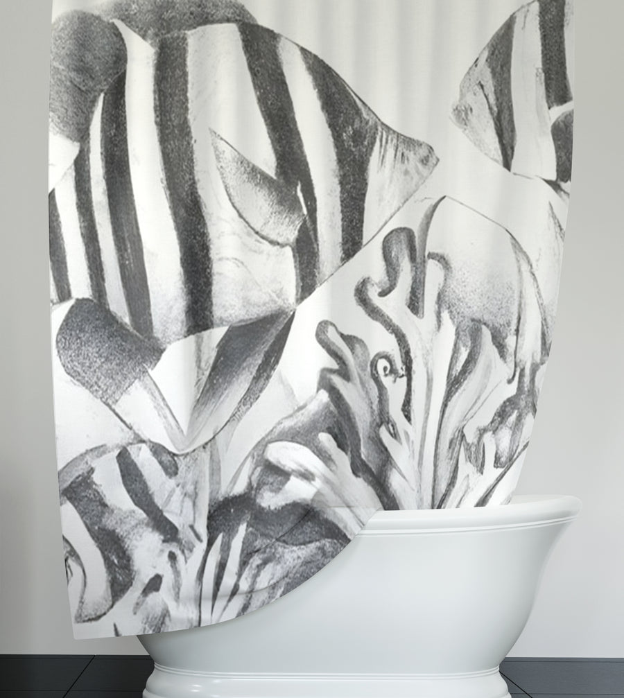 Gray Fish Reef Illustration Pattern Shower Curtain