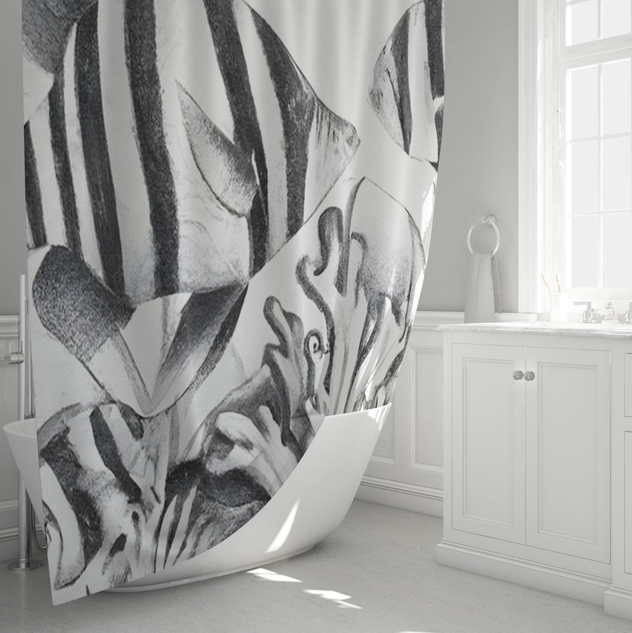 Gray Fish Reef Illustration Pattern Shower Curtain