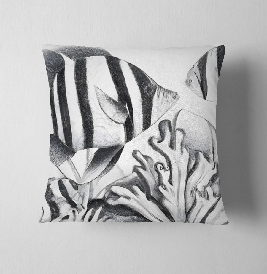Gray Fish Reef Illustration Pattern Throw Pillow Cover