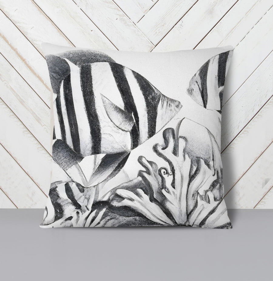 Gray Fish Reef Illustration Pattern Throw Pillow Cover