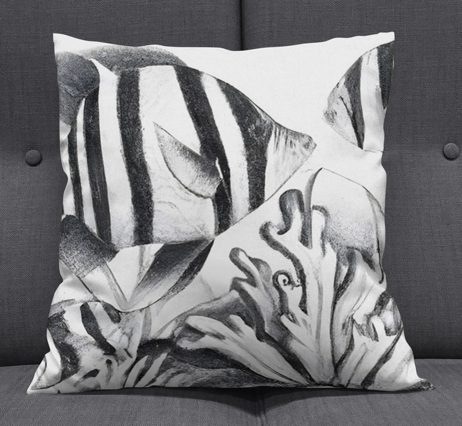 Gray Fish Reef Illustration Pattern Throw Pillow Cover