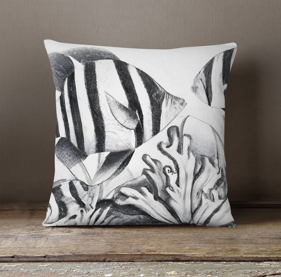 Gray Fish Reef Illustration Pattern Throw Pillow Cover