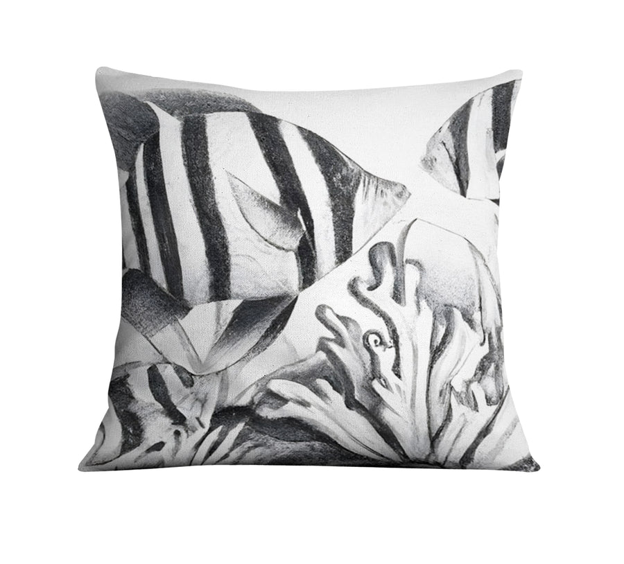 Gray Fish Reef Illustration Pattern Throw Pillow Cover