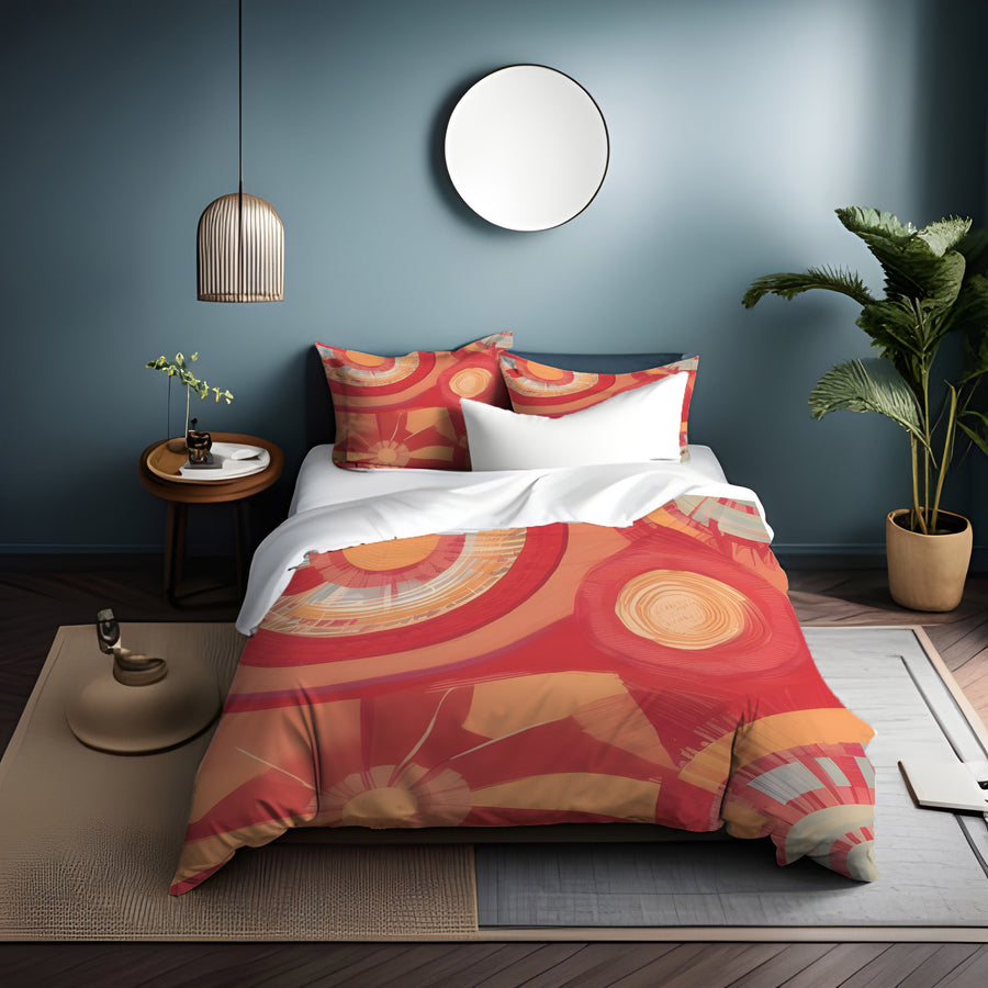 Orange Retro Circle Geometric Pattern Duvet Cover