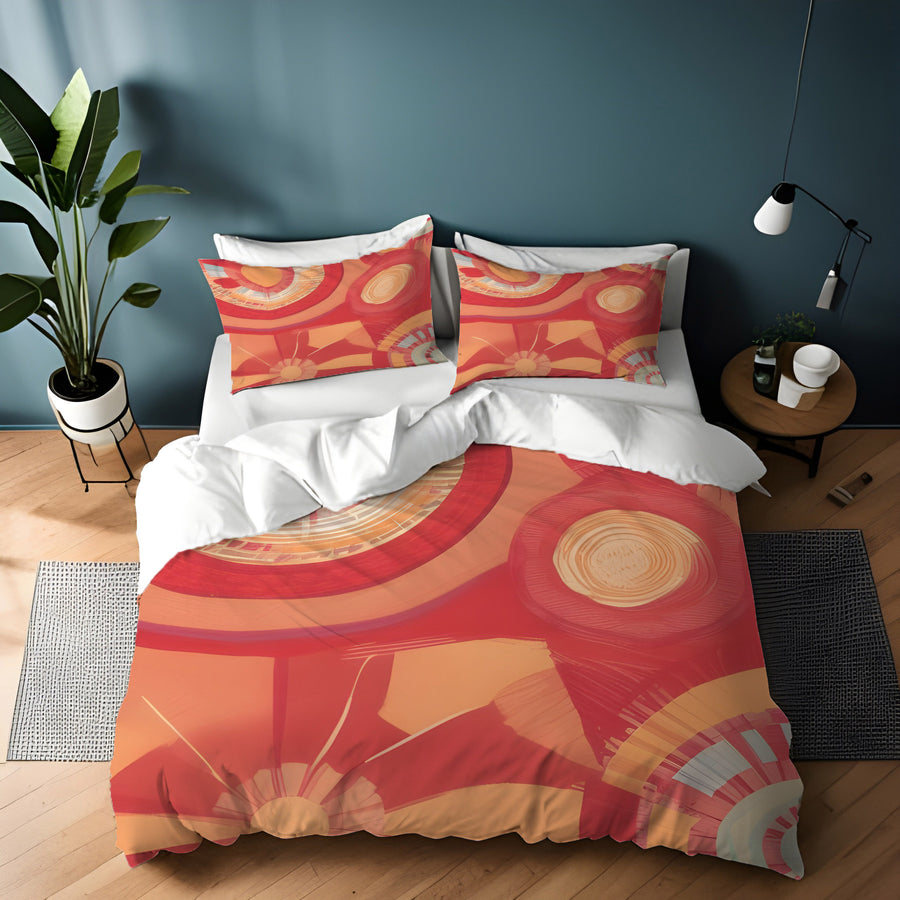 Orange Retro Circle Geometric Pattern Duvet Cover
