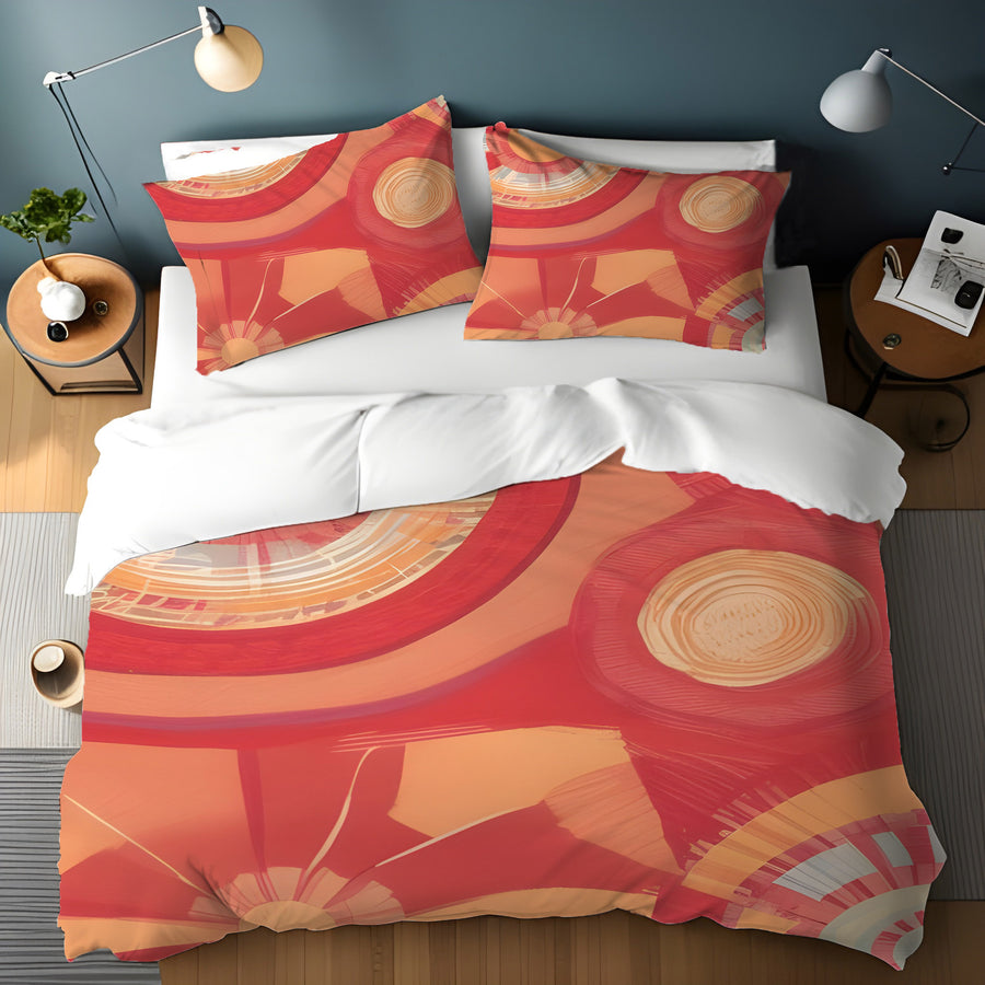 Orange Retro Circle Geometric Pattern Duvet Cover