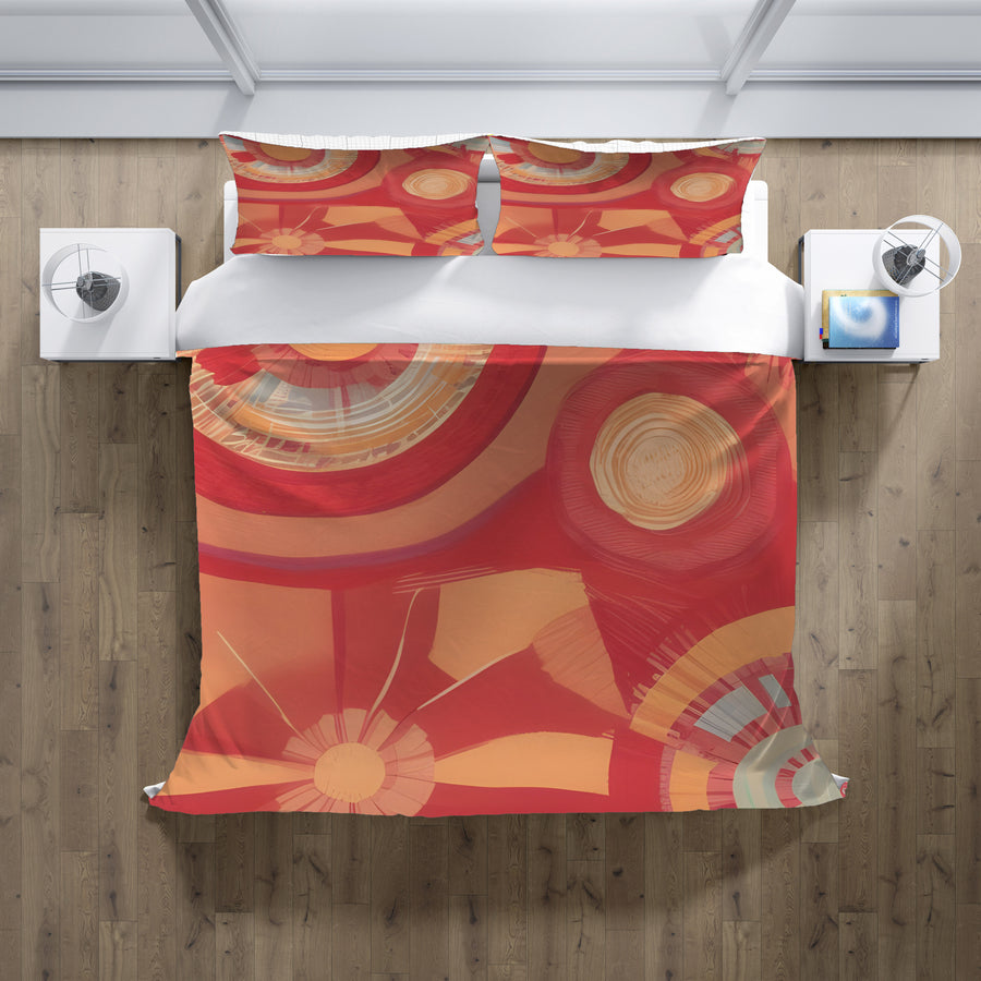 Orange Retro Circle Geometric Pattern Duvet Cover