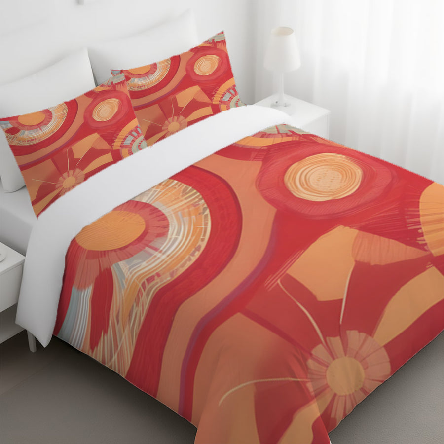 Orange Retro Circle Geometric Pattern Duvet Cover