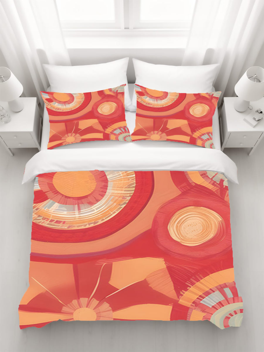 Orange Retro Circle Geometric Pattern Duvet Cover