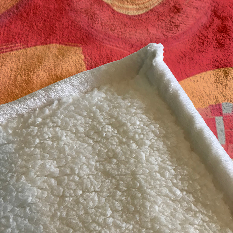 Orange Retro Circle Geometric Pattern Fleece Sherpa Blanket