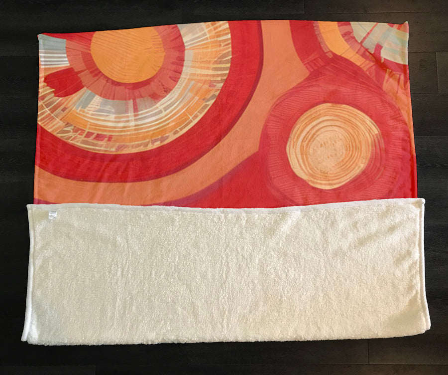 Orange Retro Circle Geometric Pattern Fleece Sherpa Blanket