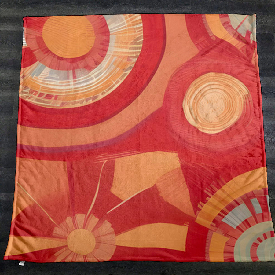 Orange Retro Circle Geometric Pattern Fleece Sherpa Blanket