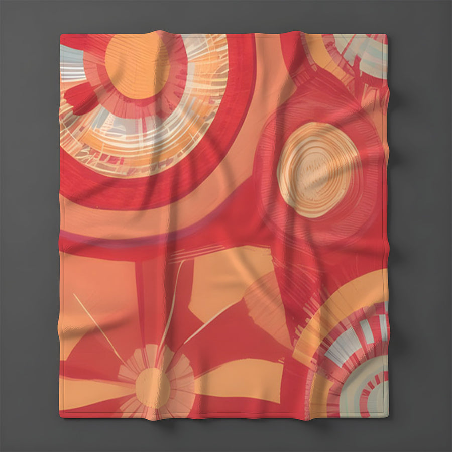 Orange Retro Circle Geometric Pattern Fleece Sherpa Blanket