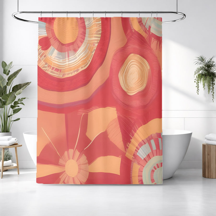 Orange Retro Circle Geometric Pattern Shower Curtain