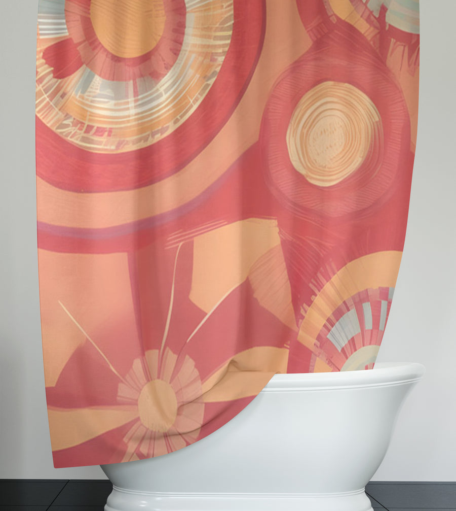 Orange Retro Circle Geometric Pattern Shower Curtain