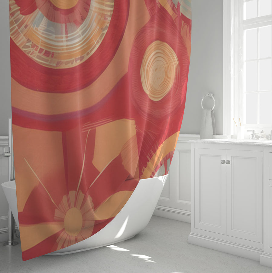 Orange Retro Circle Geometric Pattern Shower Curtain
