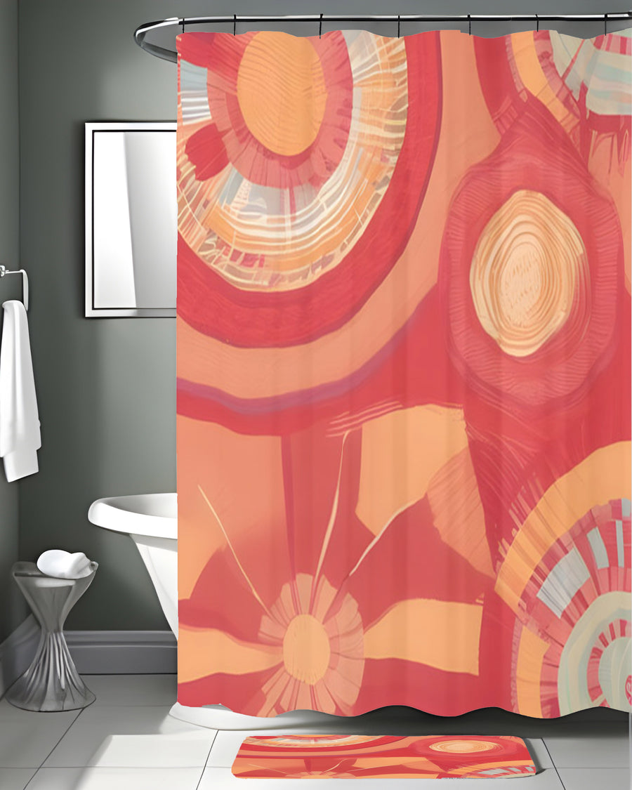 Orange Retro Circle Geometric Pattern Shower Curtain