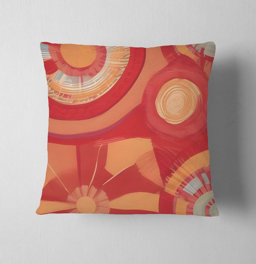 Orange Retro Circle Geometric Pattern Throw Pillow Cover