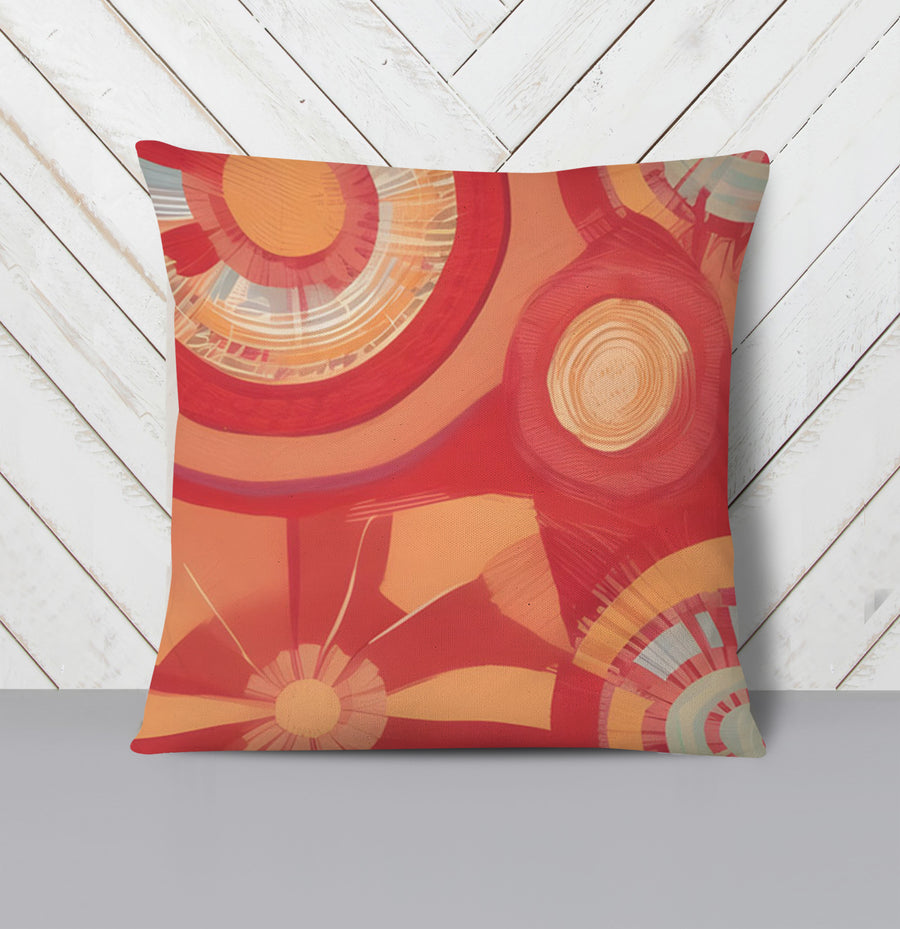 Orange Retro Circle Geometric Pattern Throw Pillow Cover