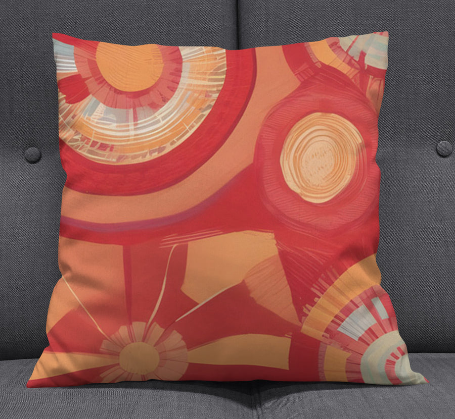 Orange Retro Circle Geometric Pattern Throw Pillow Cover