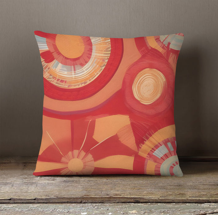 Orange Retro Circle Geometric Pattern Throw Pillow Cover