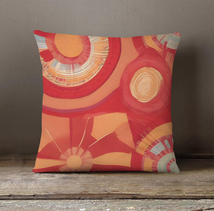 Orange Retro Circle Geometric Pattern Throw Pillow Cover